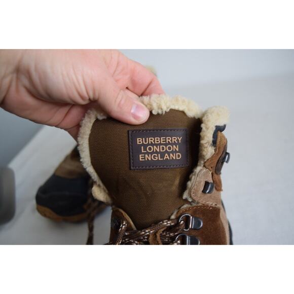 Burberry Men's Tor Genuine Shearling Lined Hiking Boot Brown 42 FLAWS READ - Picture 10 of 12